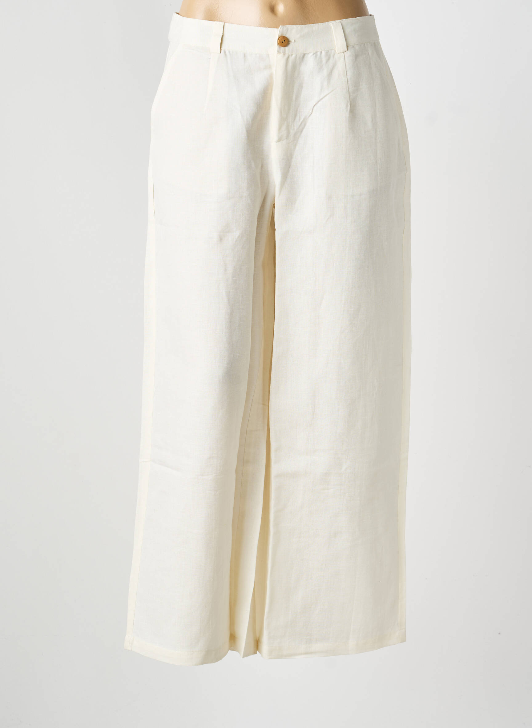 Pantalon droit fermeture zippée sous rabat boutonné taille normale beige LA FIANCÉE femme