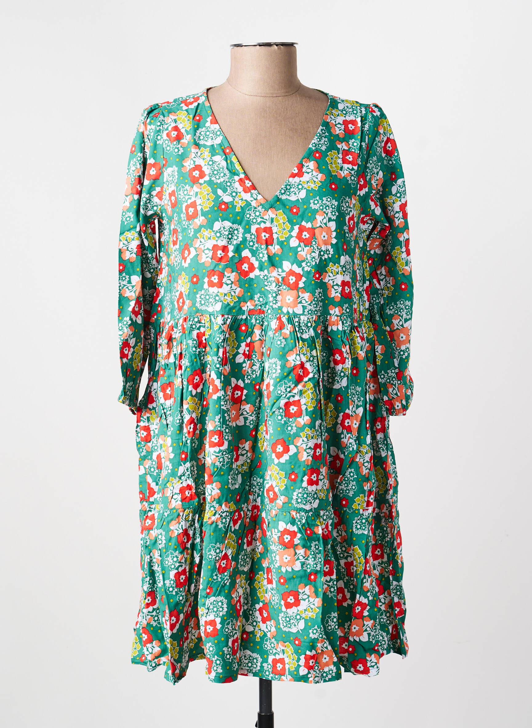 Robe mi-longue manches 3/4 manches 3/4 vert PRINCESSE NOMADE femme
