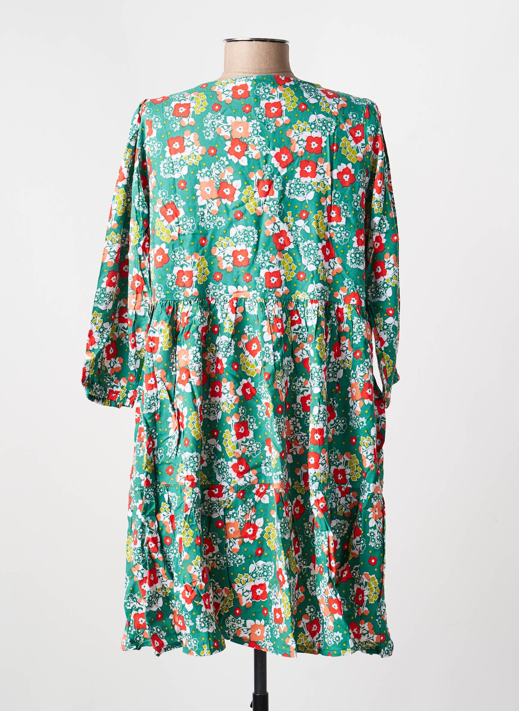 Robe mi-longue manches 3/4 manches 3/4 vert PRINCESSE NOMADE femme