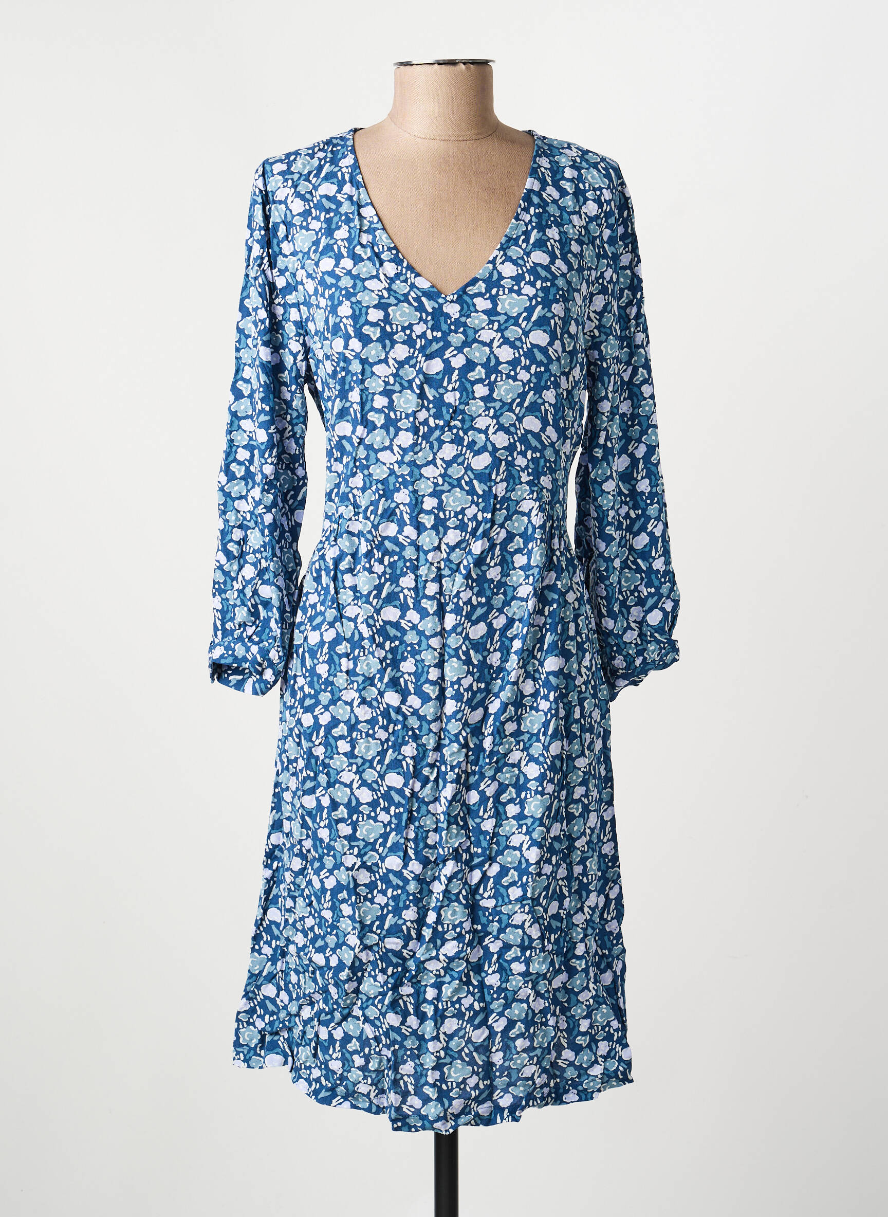 Robe mi-longue imprimé fantaisie manches longues bleu LA FIANCÉE femme