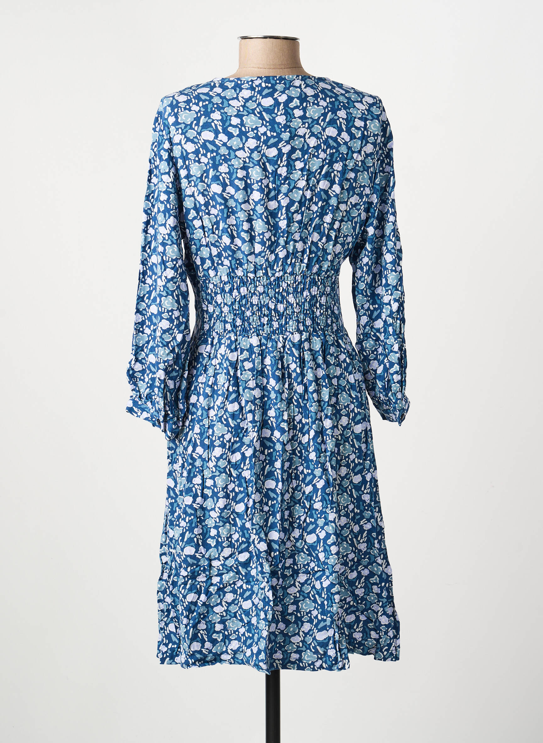 Robe mi-longue imprimé fantaisie manches longues bleu LA FIANCÉE femme