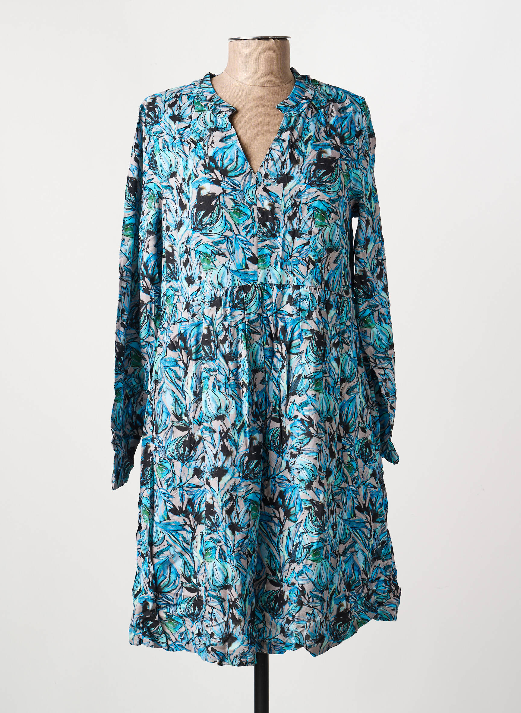 Robe mi-longue imprimé fantaisie manches longues bleu LA FIANCÉE femme