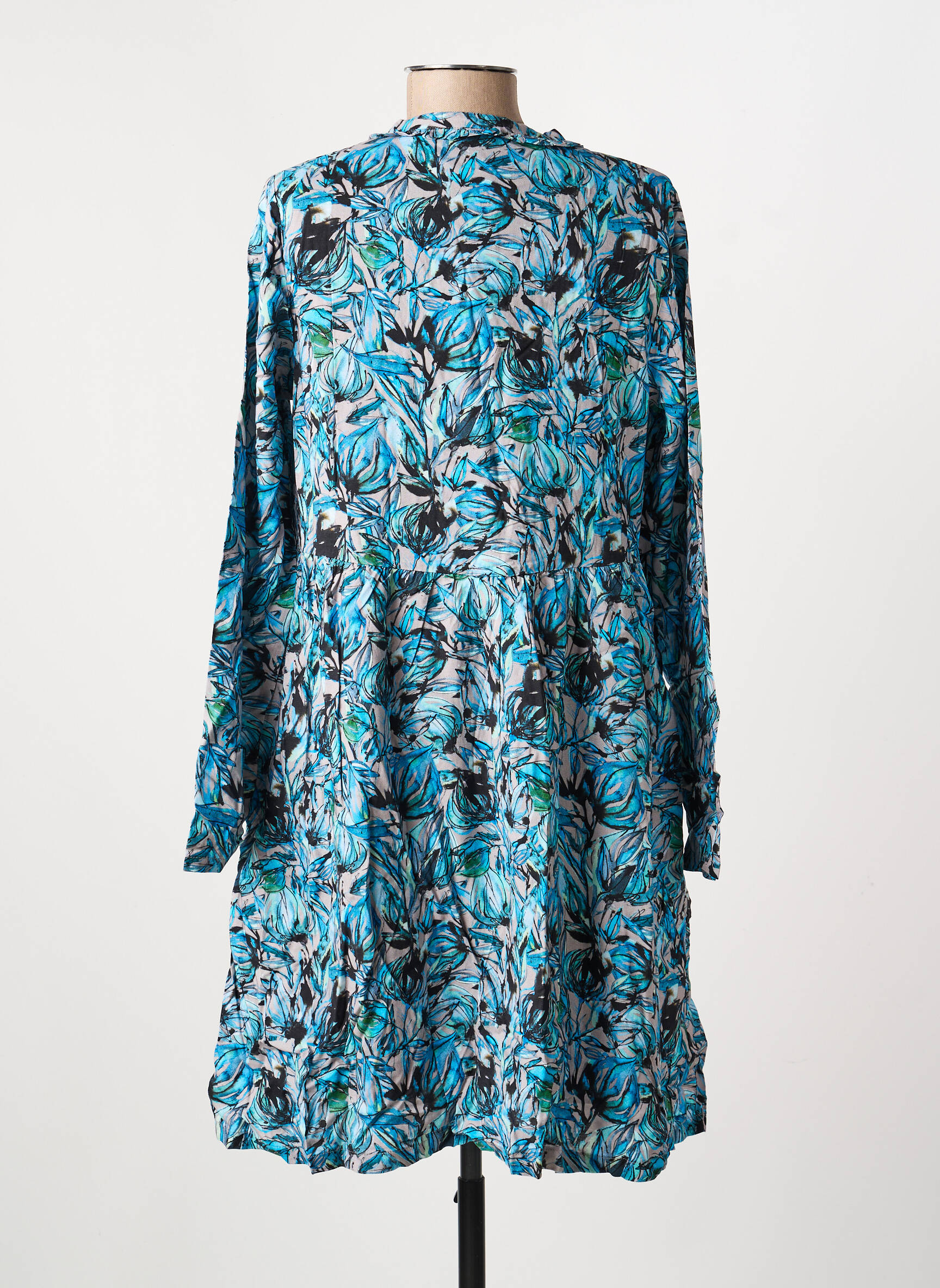 Robe mi-longue imprimé fantaisie manches longues bleu LA FIANCÉE femme