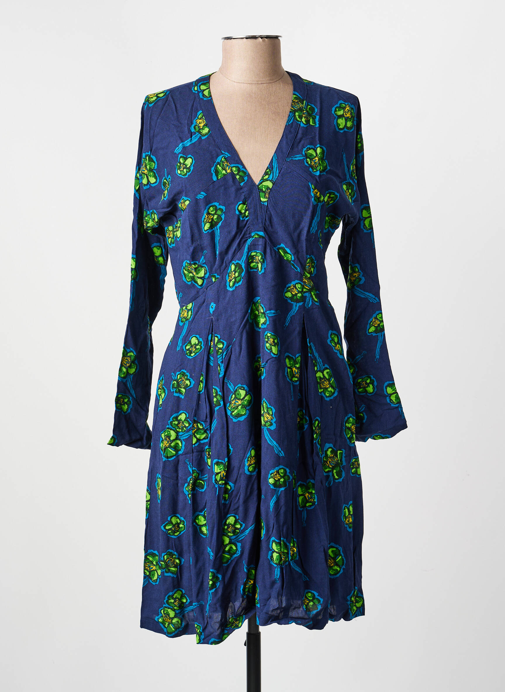 Robe mi-longue imprimé fantaisie manches longues bleu LA FIANCÉE femme