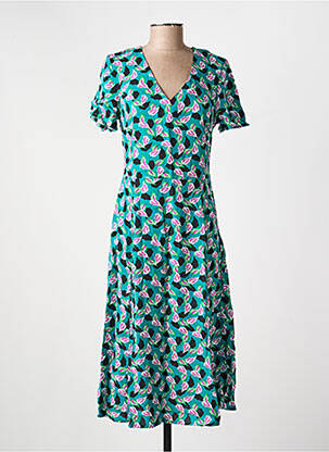 Robe mi-longue imprimé fantaisie manches courtes bleu LA FIANCÉE femme