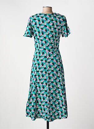 Robe mi-longue imprimé fantaisie manches courtes bleu LA FIANCÉE femme