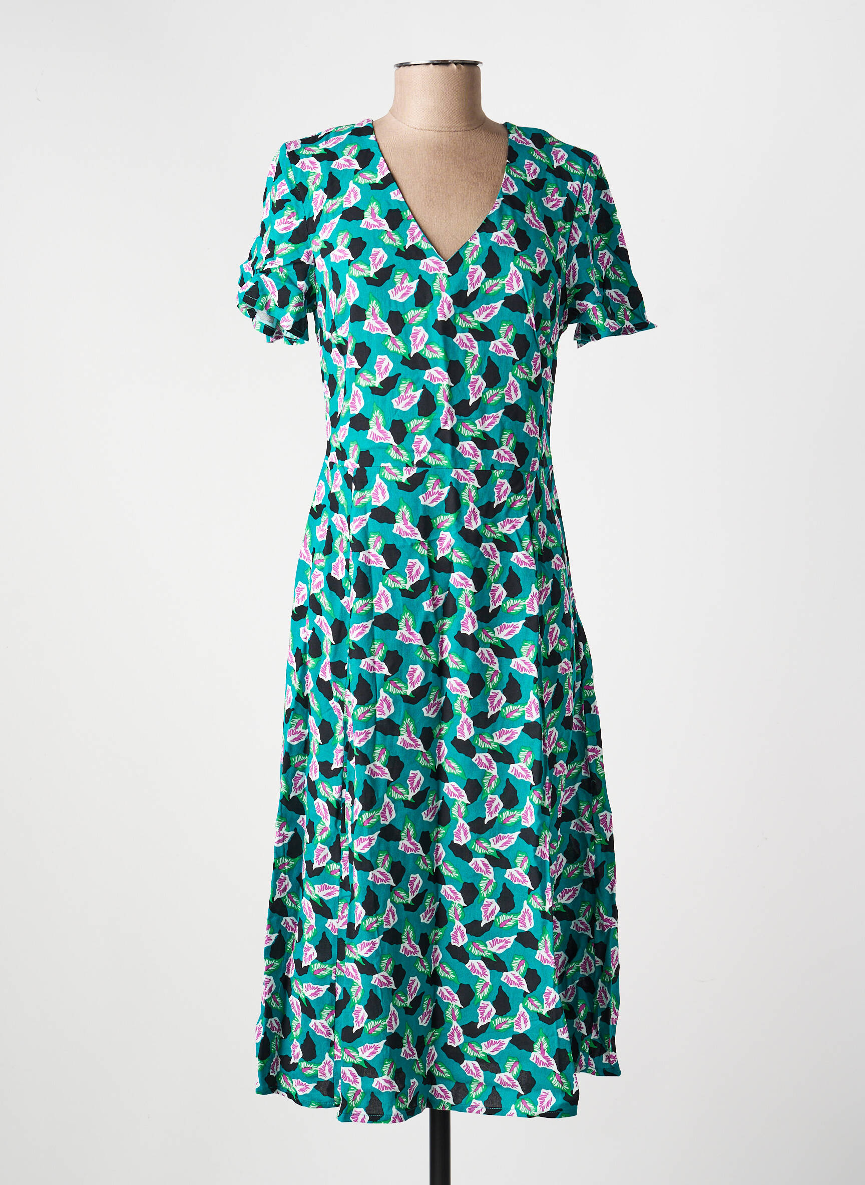 Robe mi-longue imprimé fantaisie manches courtes bleu LA FIANCÉE femme