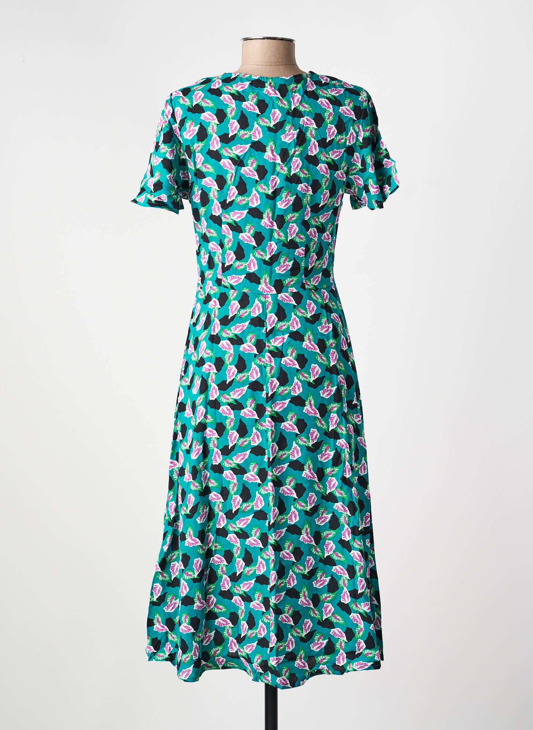 Robe mi-longue imprimé fantaisie manches courtes bleu LA FIANCÉE femme