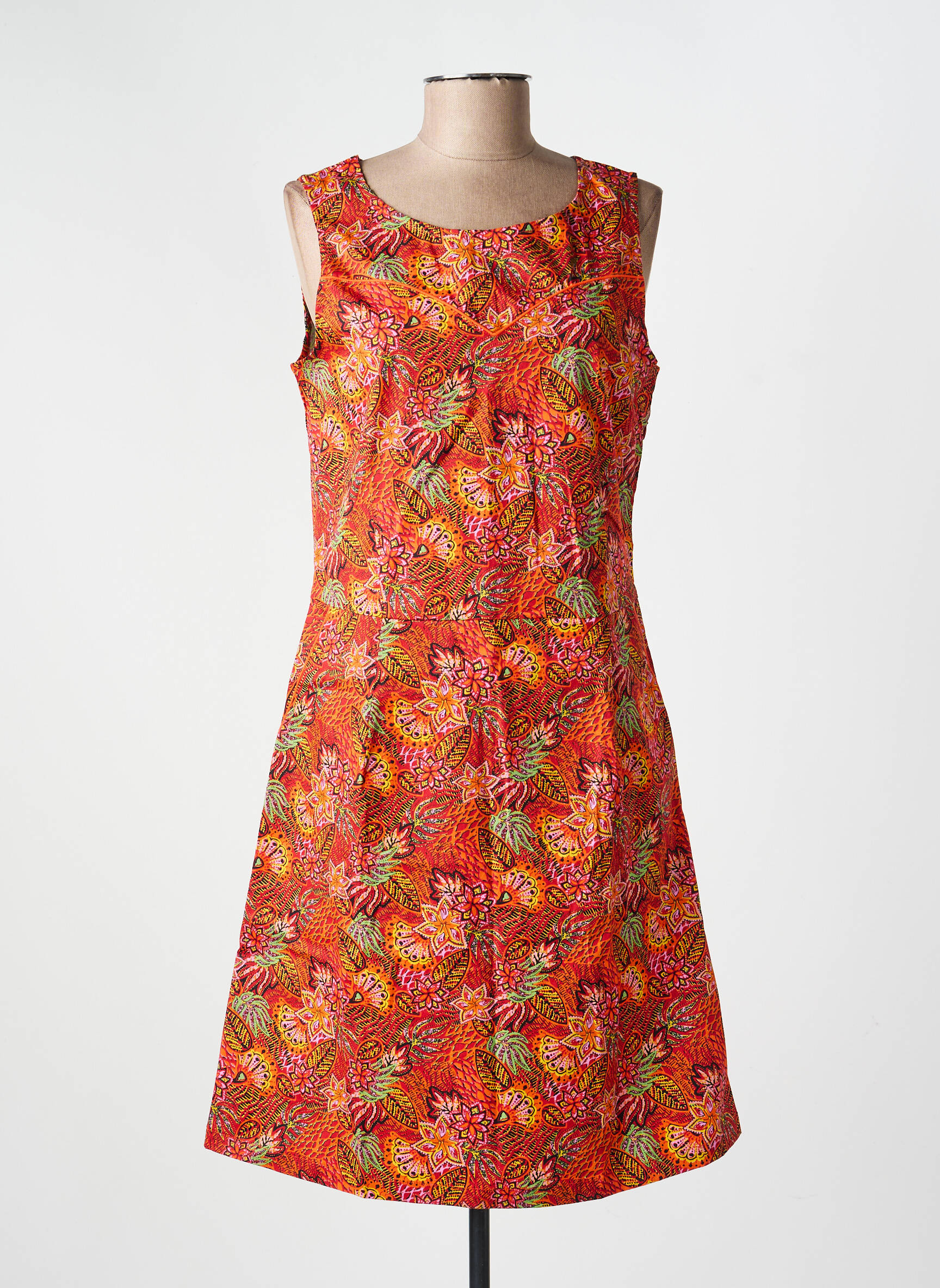 Robe mi-longue imprimé fantaisie sans manche rouge LA FIANCÉE femme