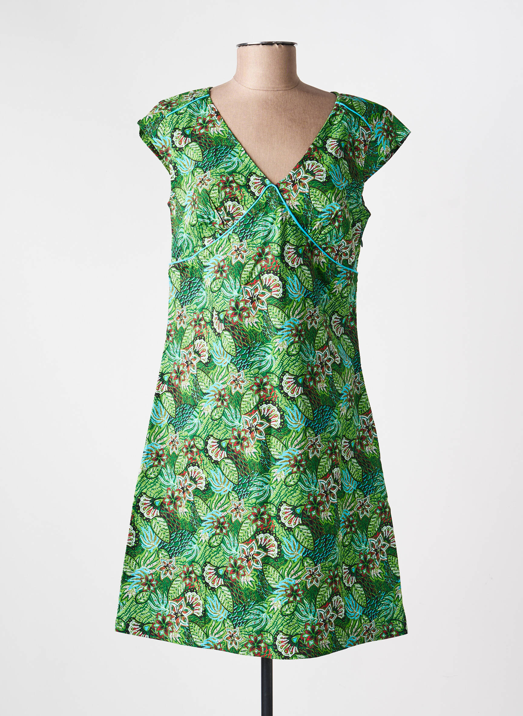 Robe courte coupe évasée manches courtes vert LA FIANCÉE femme