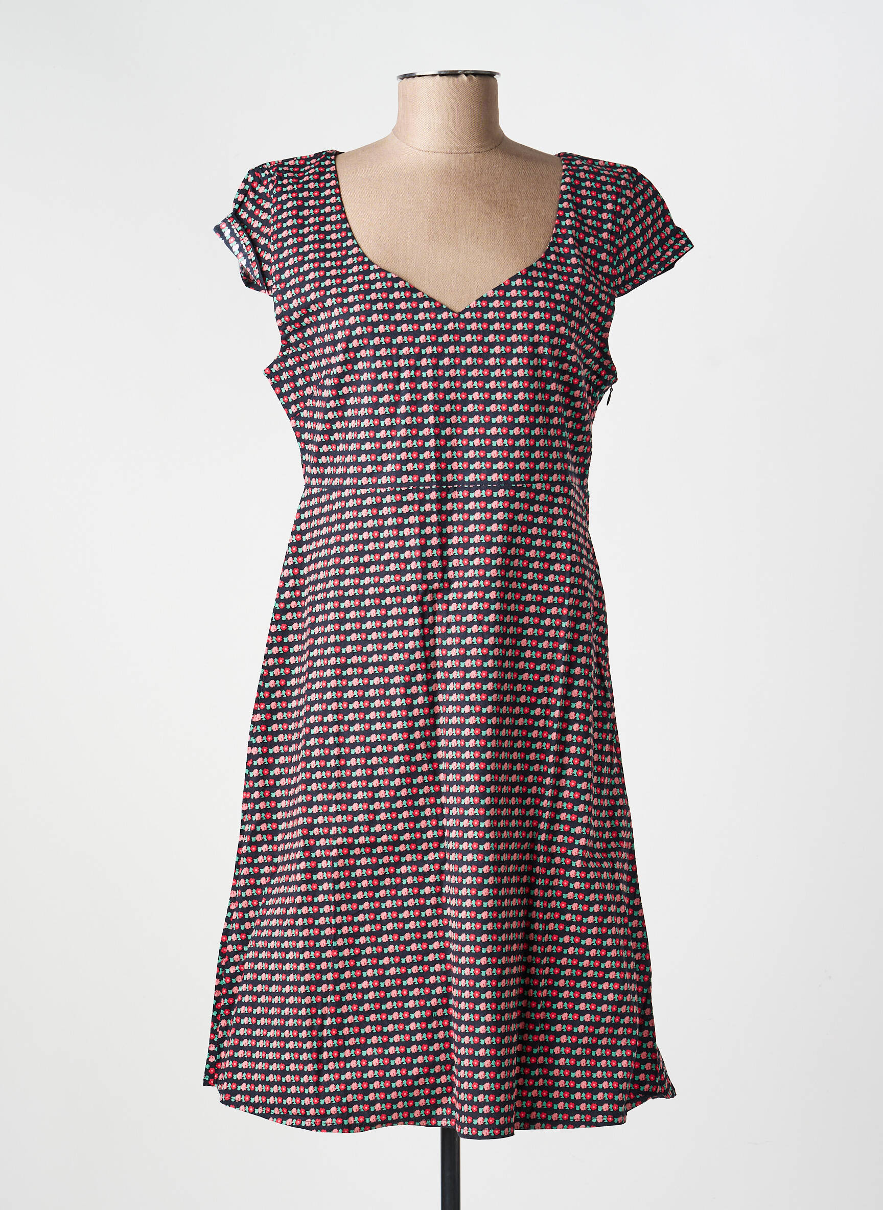 Robe mi-longue imprimé fantaisie manches courtes noir PRINCESSE NOMADE femme