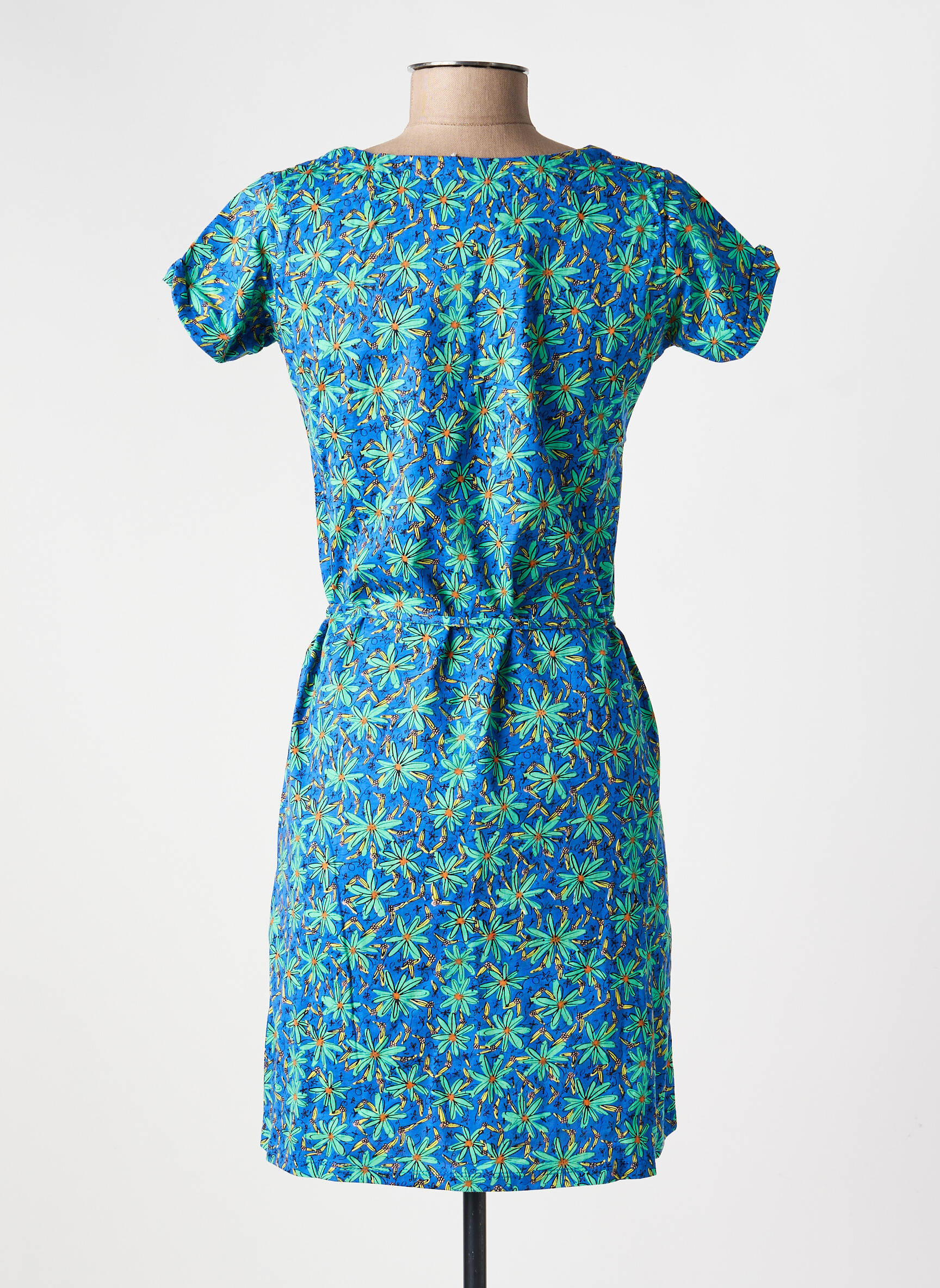 Robe courte manches courtes manches courtes bleu PRINCESSE NOMADE femme