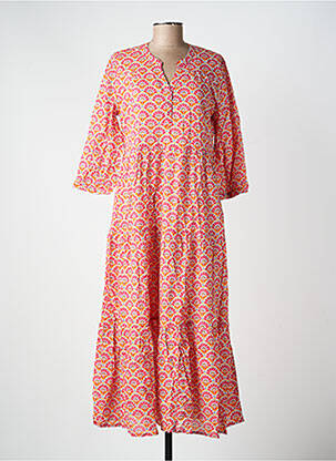Robe longue imprimé fantaisie manches 3/4 rose LA FIANCÉE femme