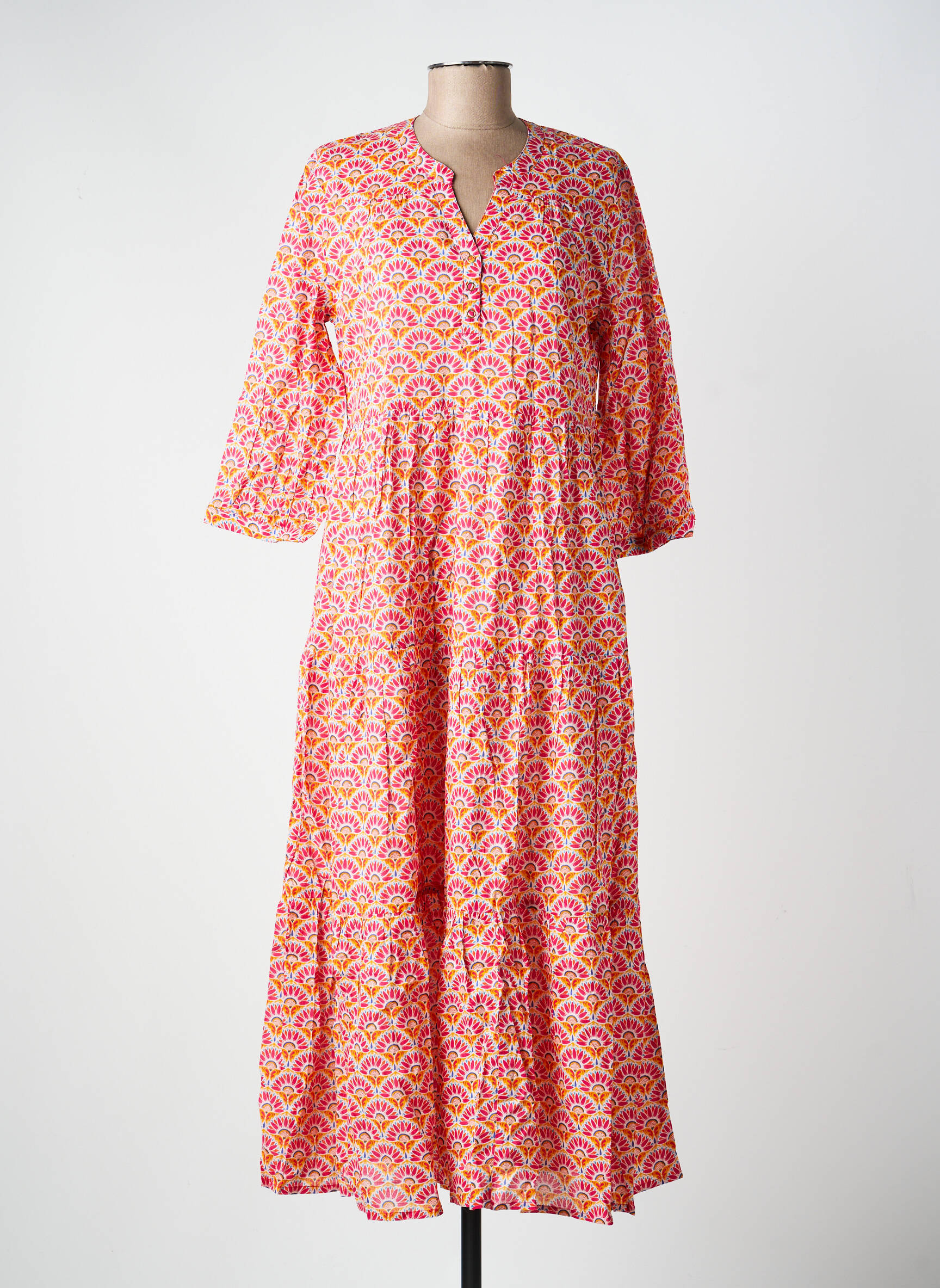 Robe longue imprimé fantaisie manches 3/4 rose LA FIANCÉE femme