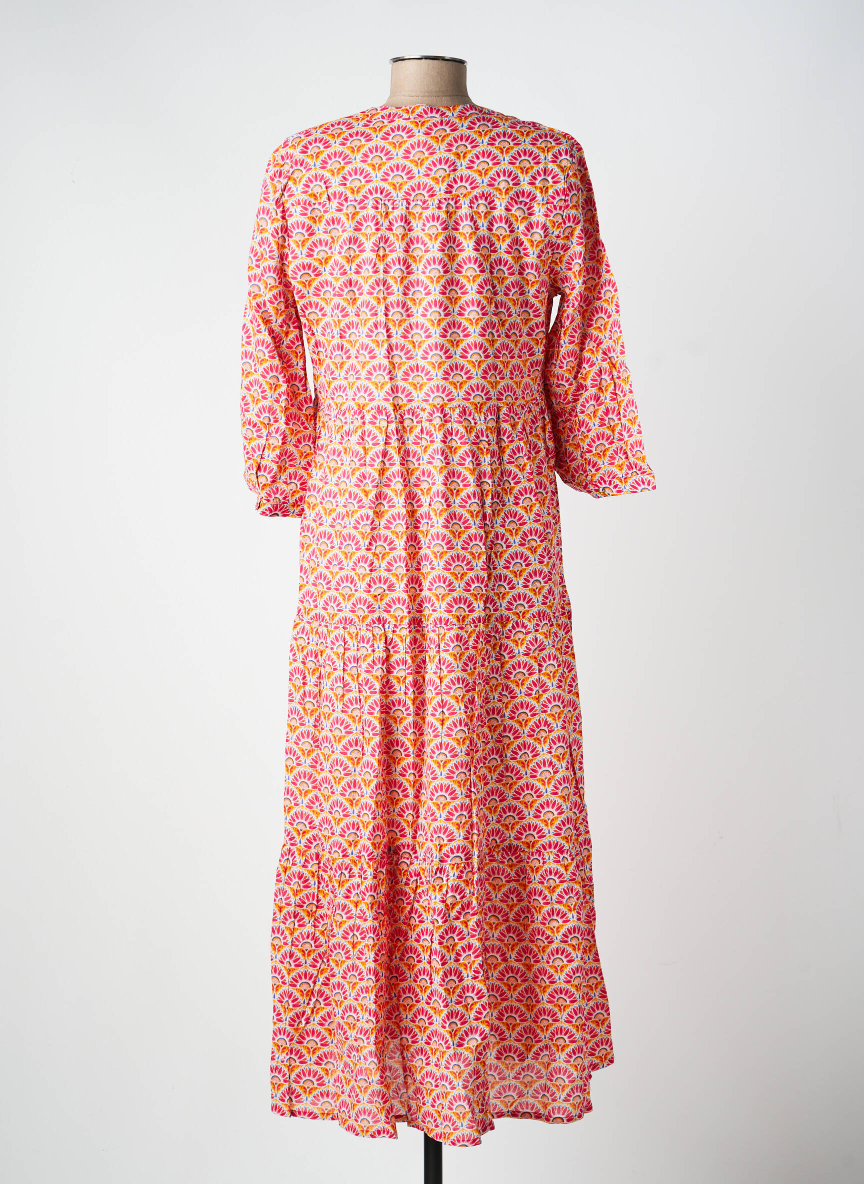 Robe longue imprimé fantaisie manches 3/4 rose LA FIANCÉE femme