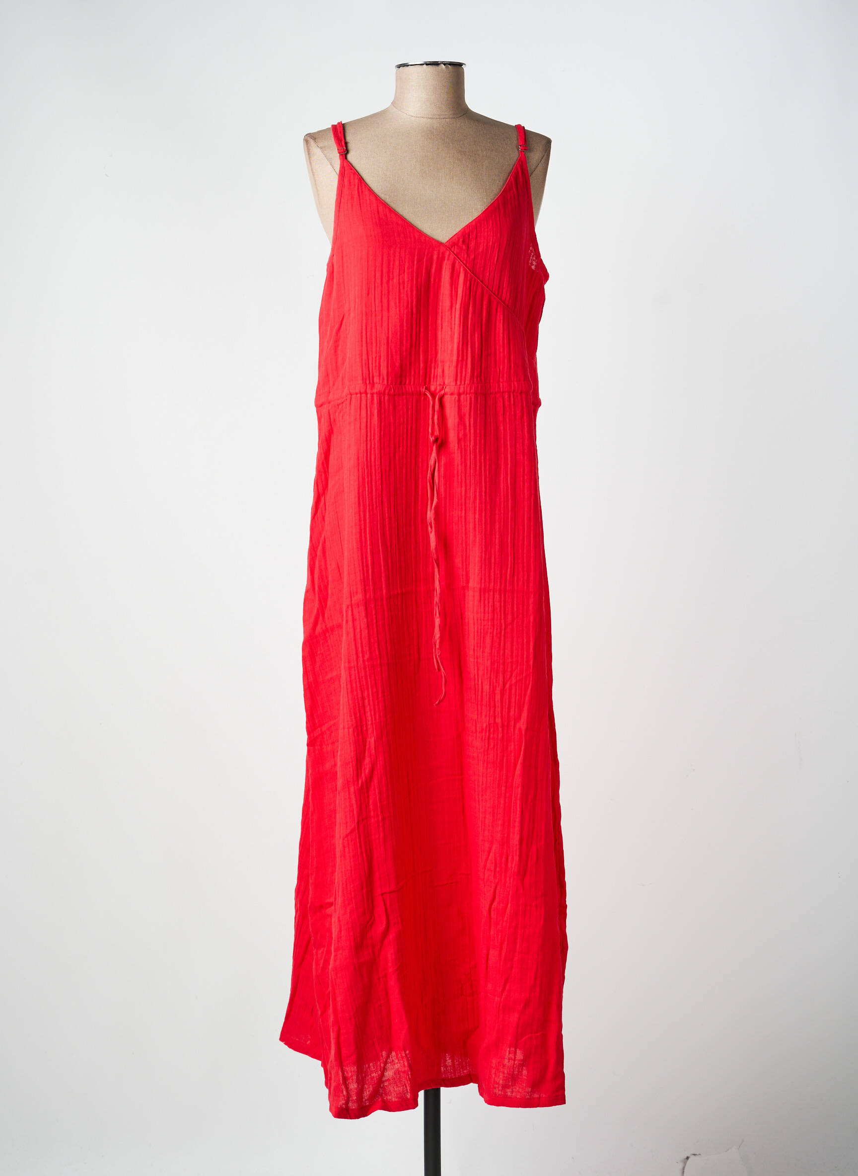 Robe mi-longue col v fines bretelles rouge LA FIANCÉE femme