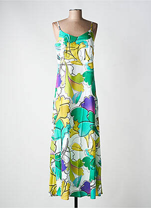 Robe longue imprimé fleurs fines bretelles vert LA FIANCÉE femme