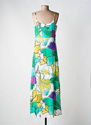 Robe longue imprimé fleurs fines bretelles vert LA FIANCÉE femme
