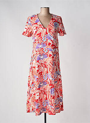 Robe mi-longue imprimé fleurs manches courtes orange LA FIANCÉE femme