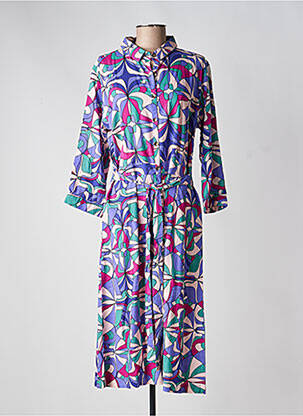 Robe mi-longue imprimé fleurs manches 3/4 violet PRINCESSE NOMADE femme