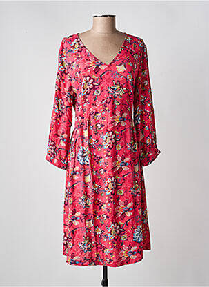 Robe mi-longue imprimé fleurs manches longues rose LA FIANCÉE femme