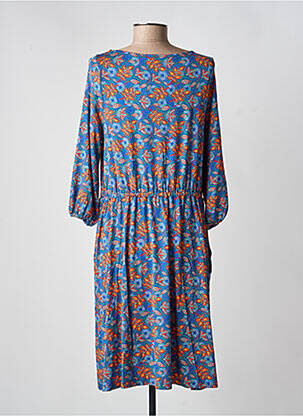 Robe mi-longue imprimé fleurs manches 3/4 bleu PRINCESSE NOMADE femme
