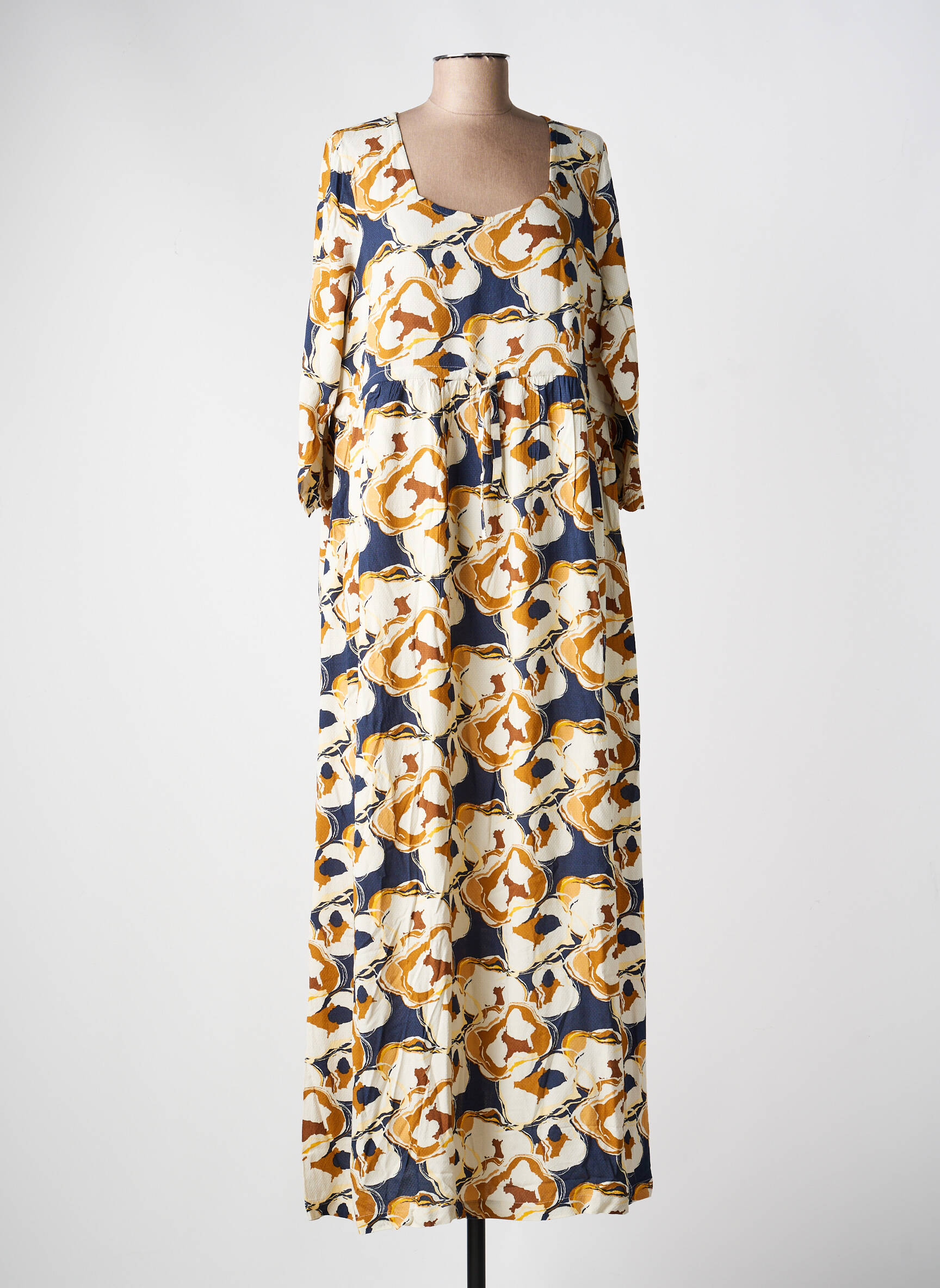 Robe longue imprimé fantaisie manches 3/4 beige LA FIANCÉE femme