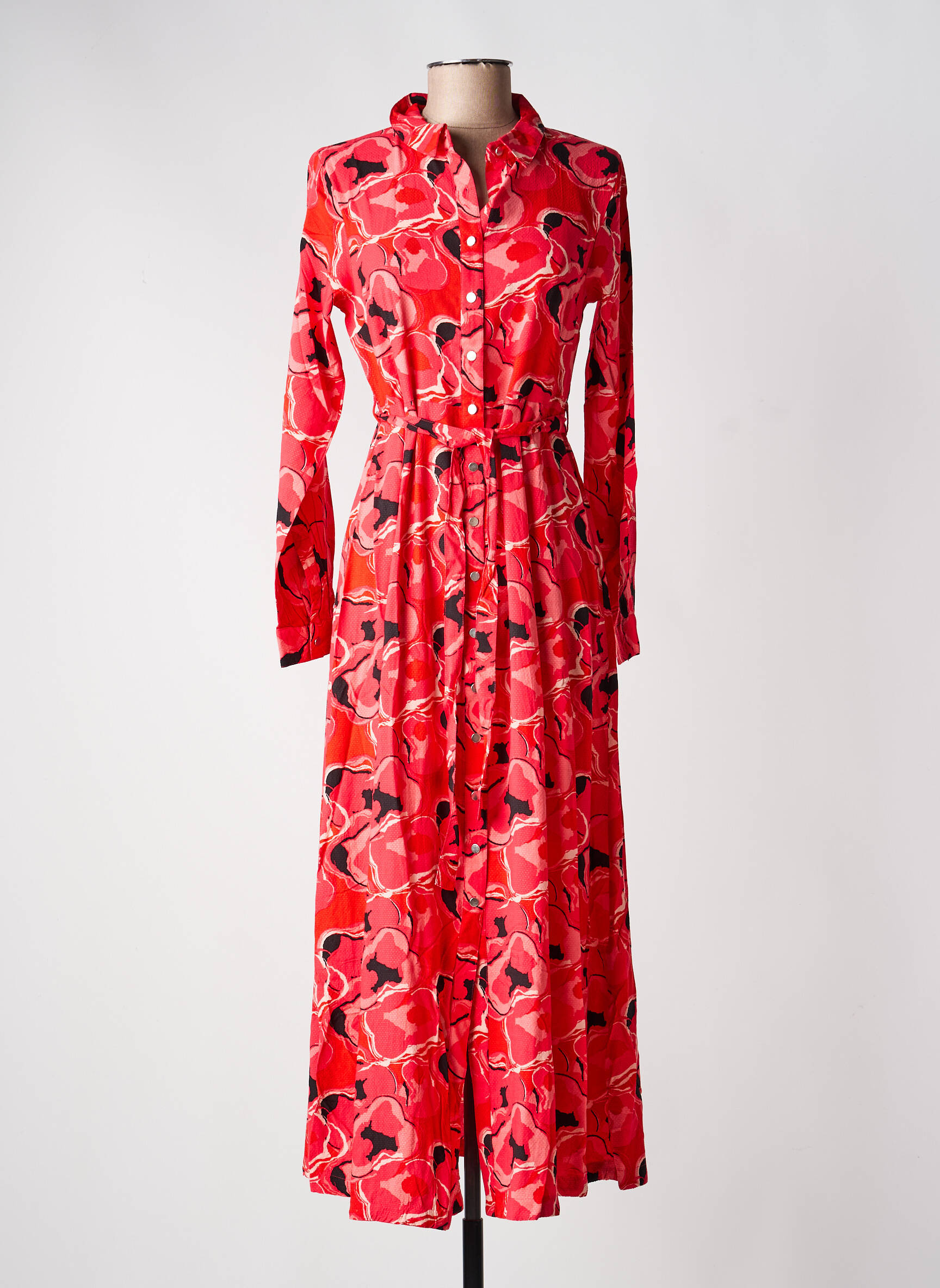Robe longue imprimé fantaisie manches longues rouge LA FIANCÉE femme
