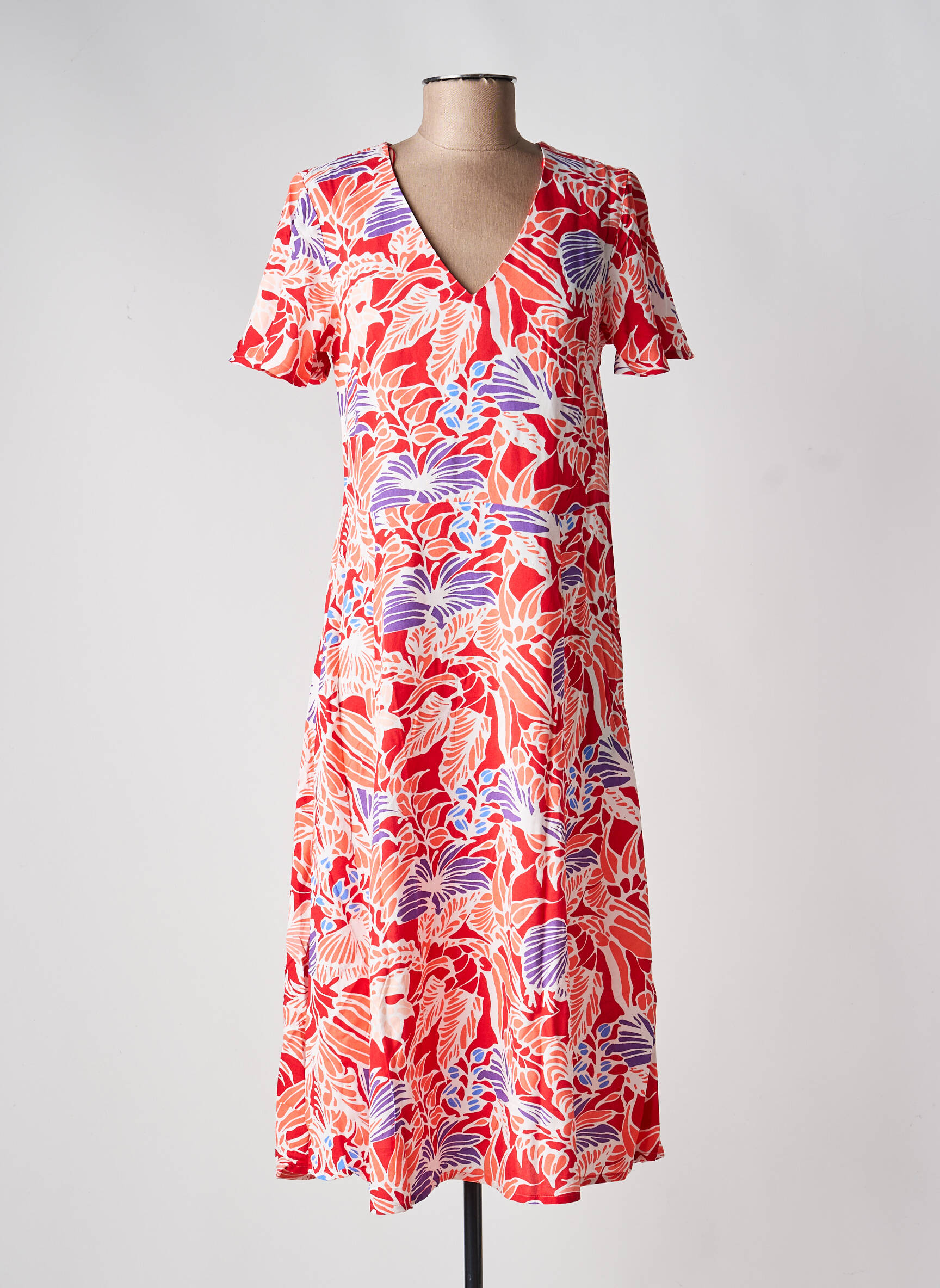 Robe mi-longue imprimé fleurs manches courtes orange LA FIANCÉE femme