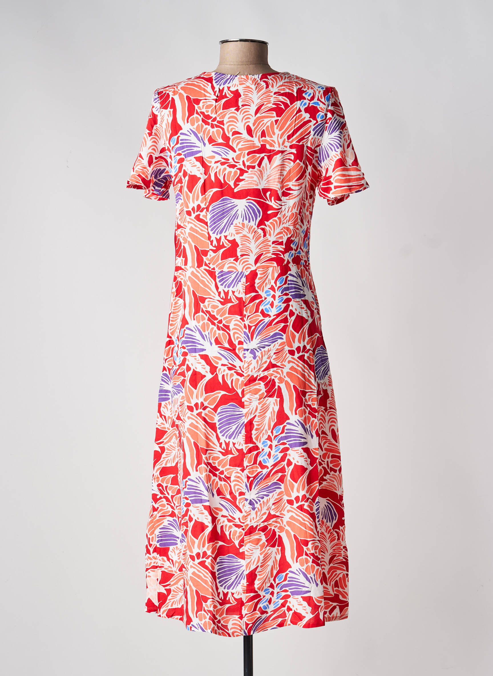 Robe mi-longue imprimé fleurs manches courtes orange LA FIANCÉE femme