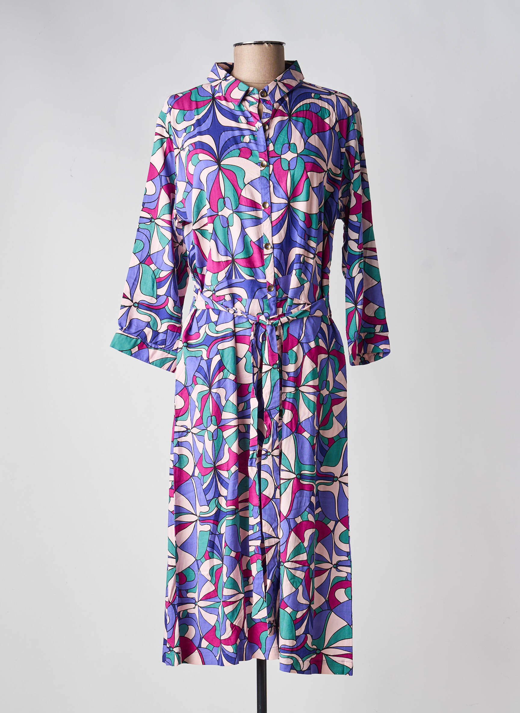 Robe mi-longue imprimé fleurs manches 3/4 violet PRINCESSE NOMADE femme