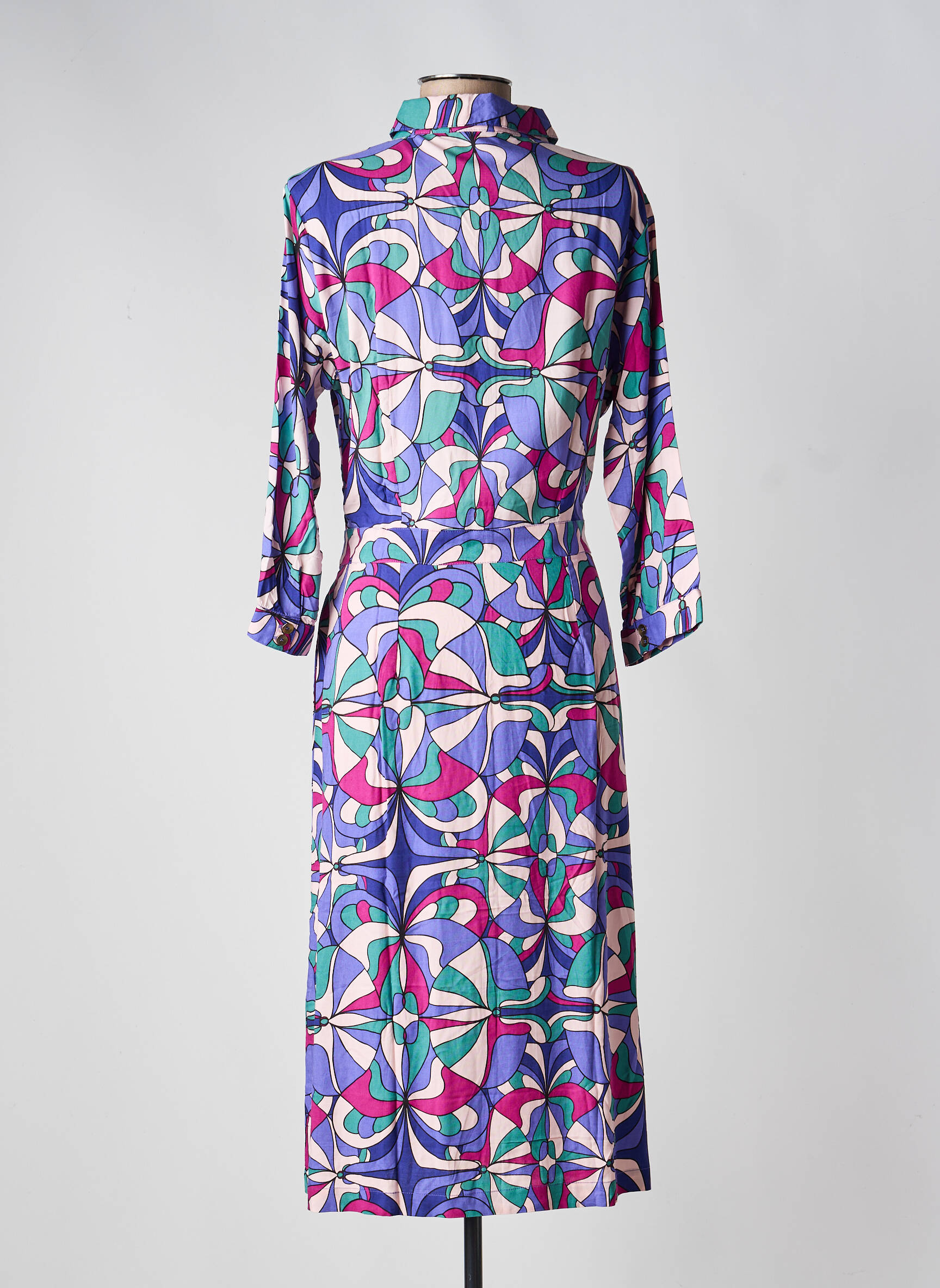Robe mi-longue imprimé fleurs manches 3/4 violet PRINCESSE NOMADE femme