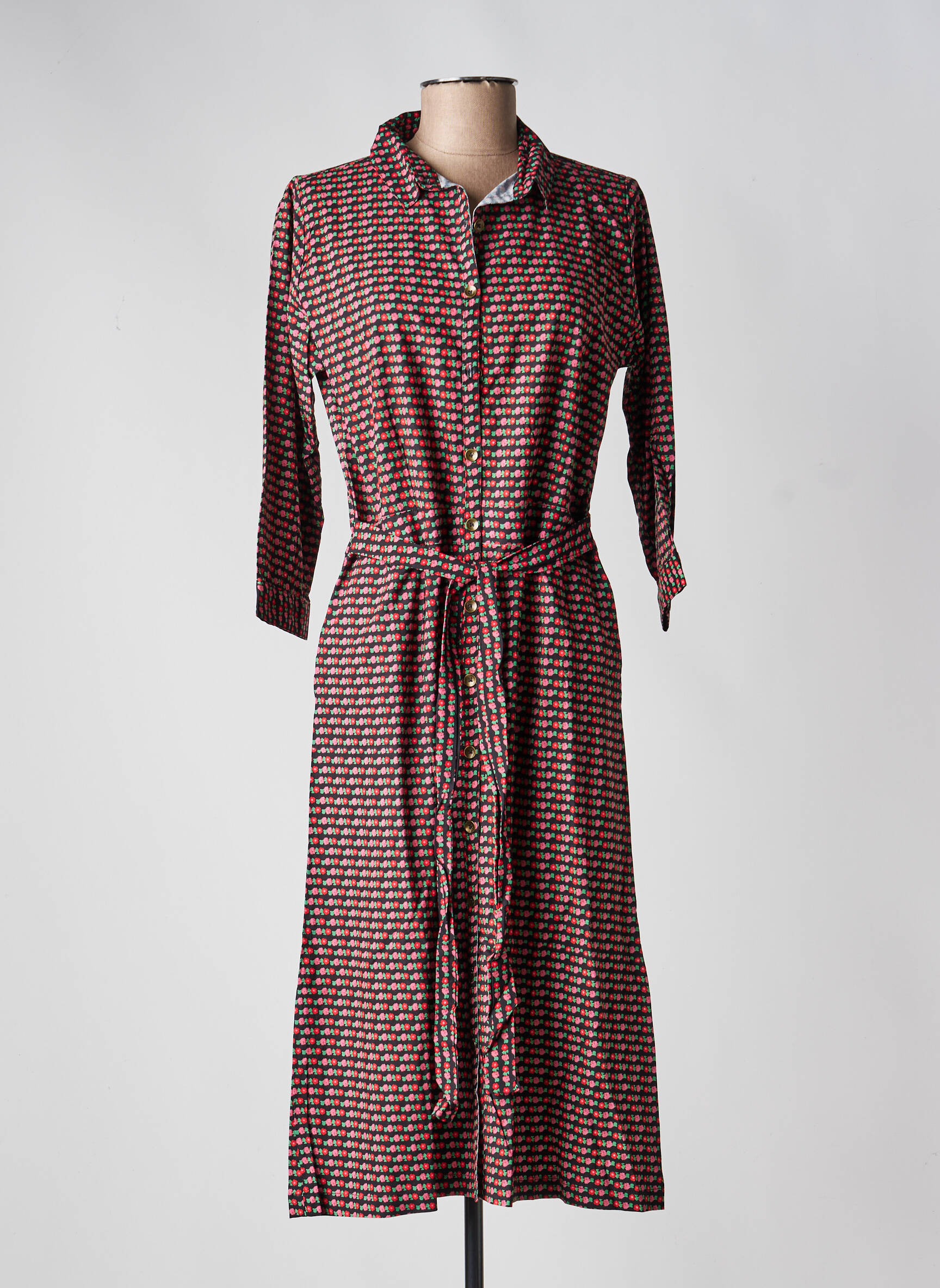 Robe mi-longue imprimé fleurs manches 3/4 rouge PRINCESSE NOMADE femme