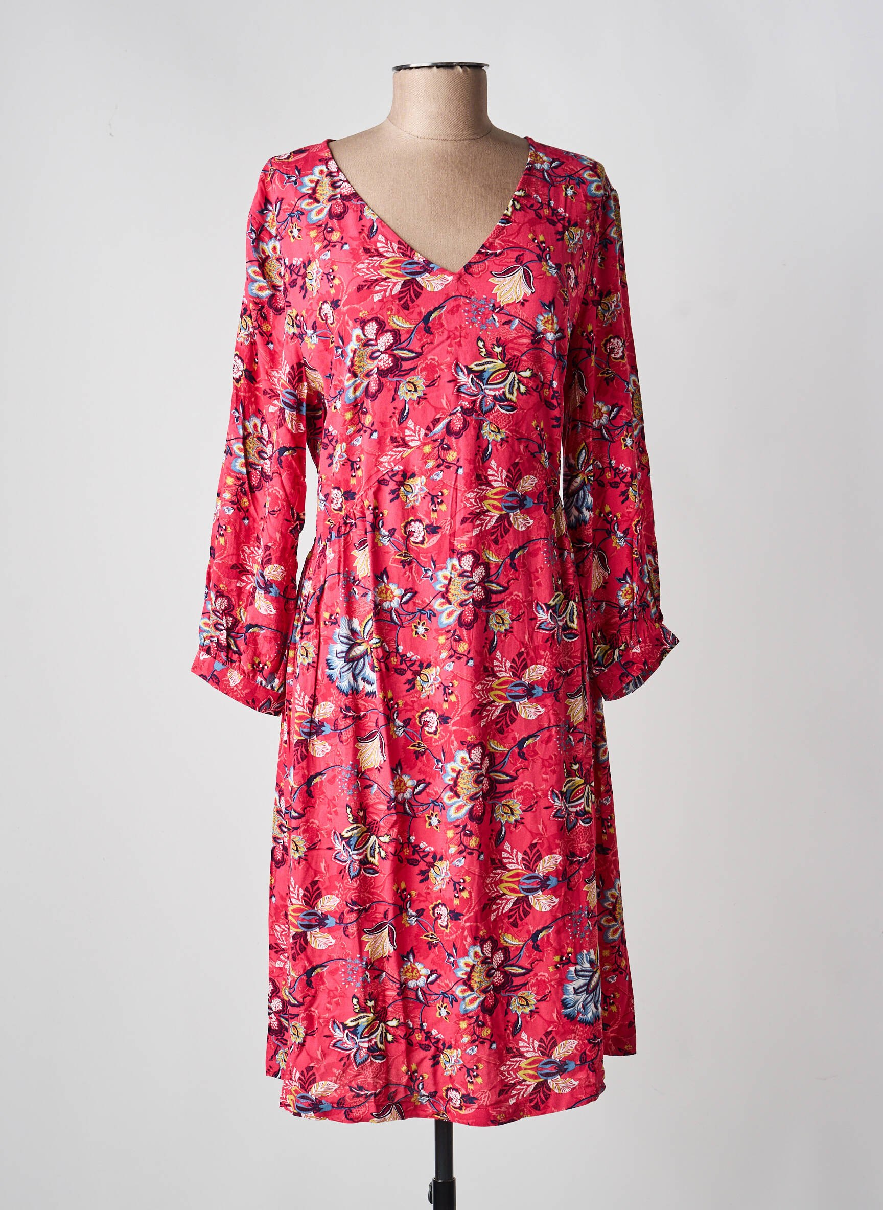Robe mi-longue imprimé fleurs manches longues rose LA FIANCÉE femme