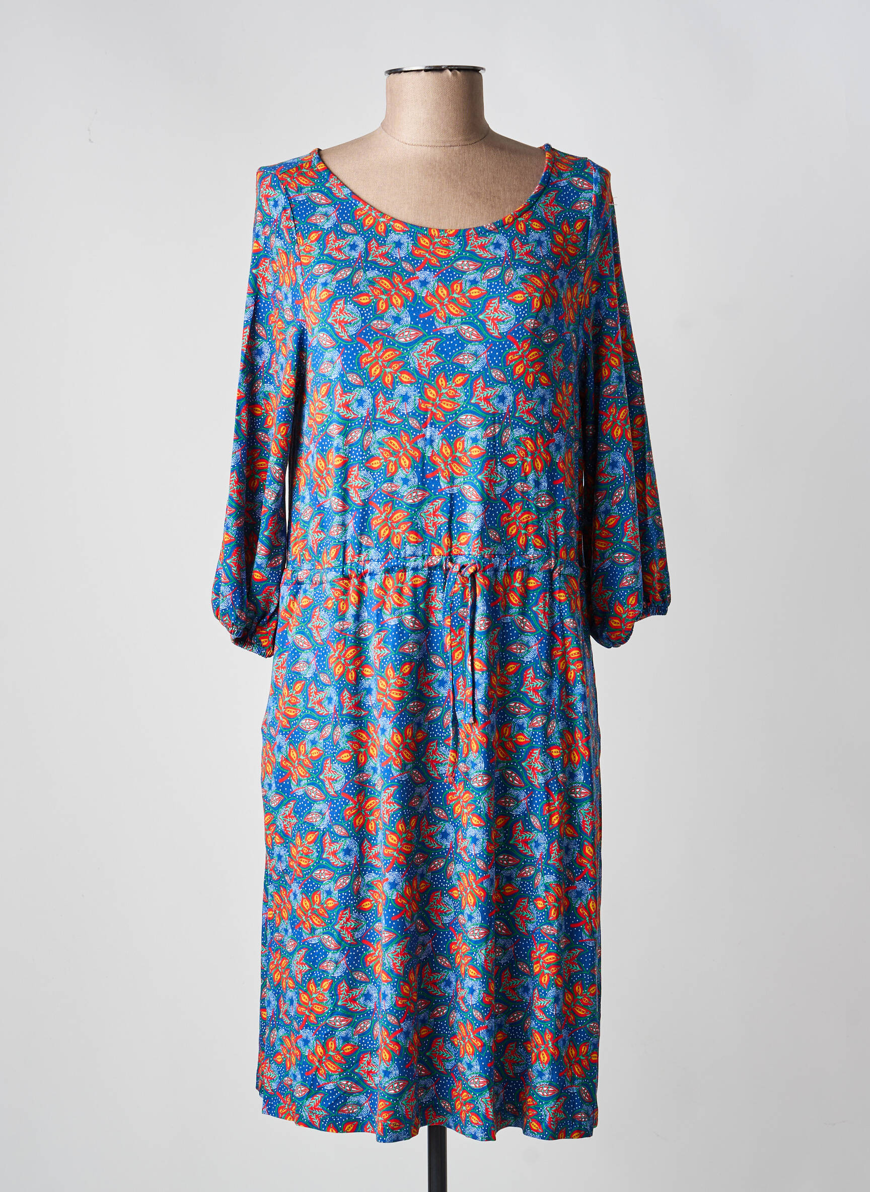 Robe mi-longue imprimé fleurs manches 3/4 bleu PRINCESSE NOMADE femme