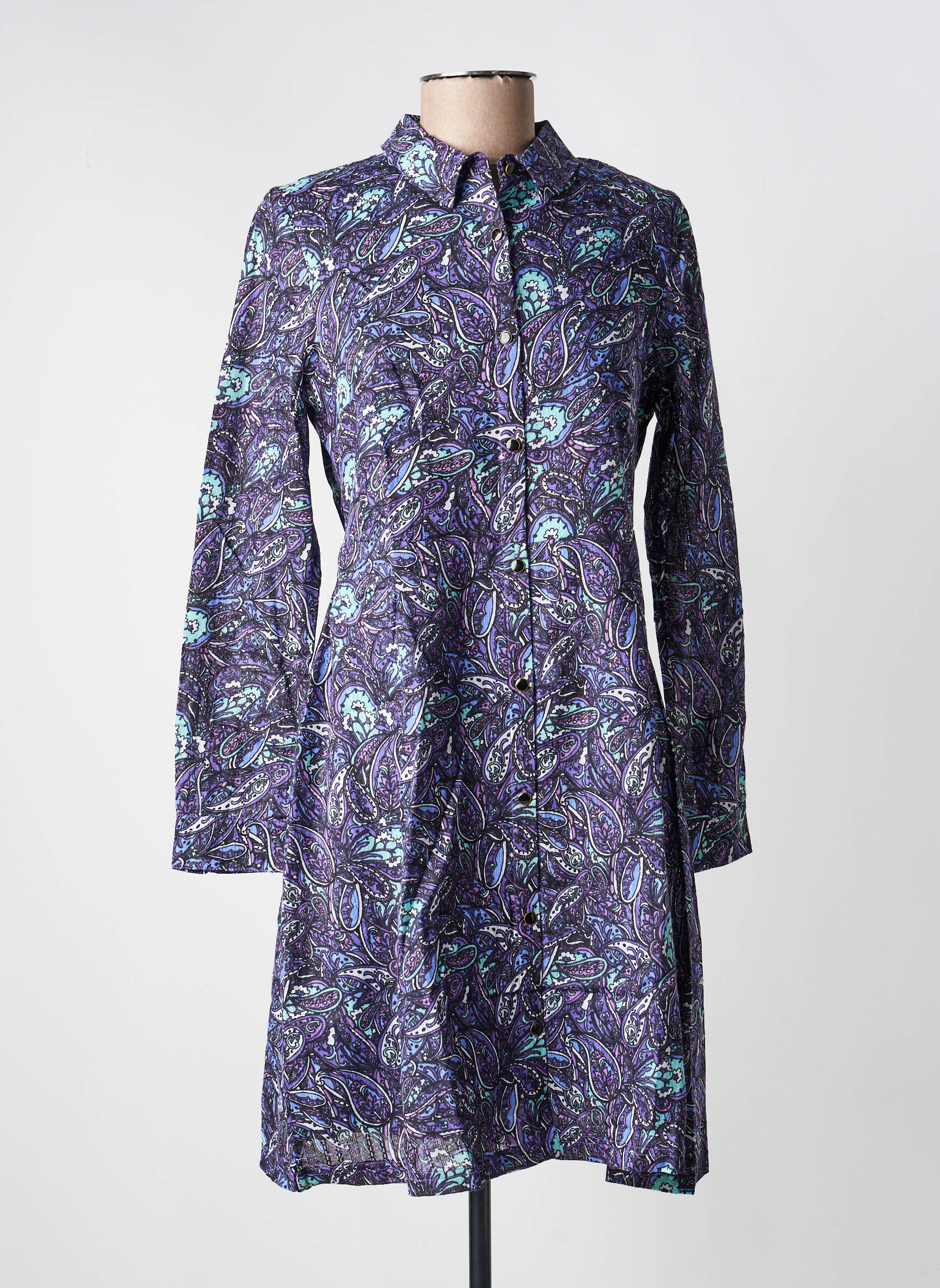 Robe mi-longue tissage crêpe manches longues violet LA FIANCÉE femme