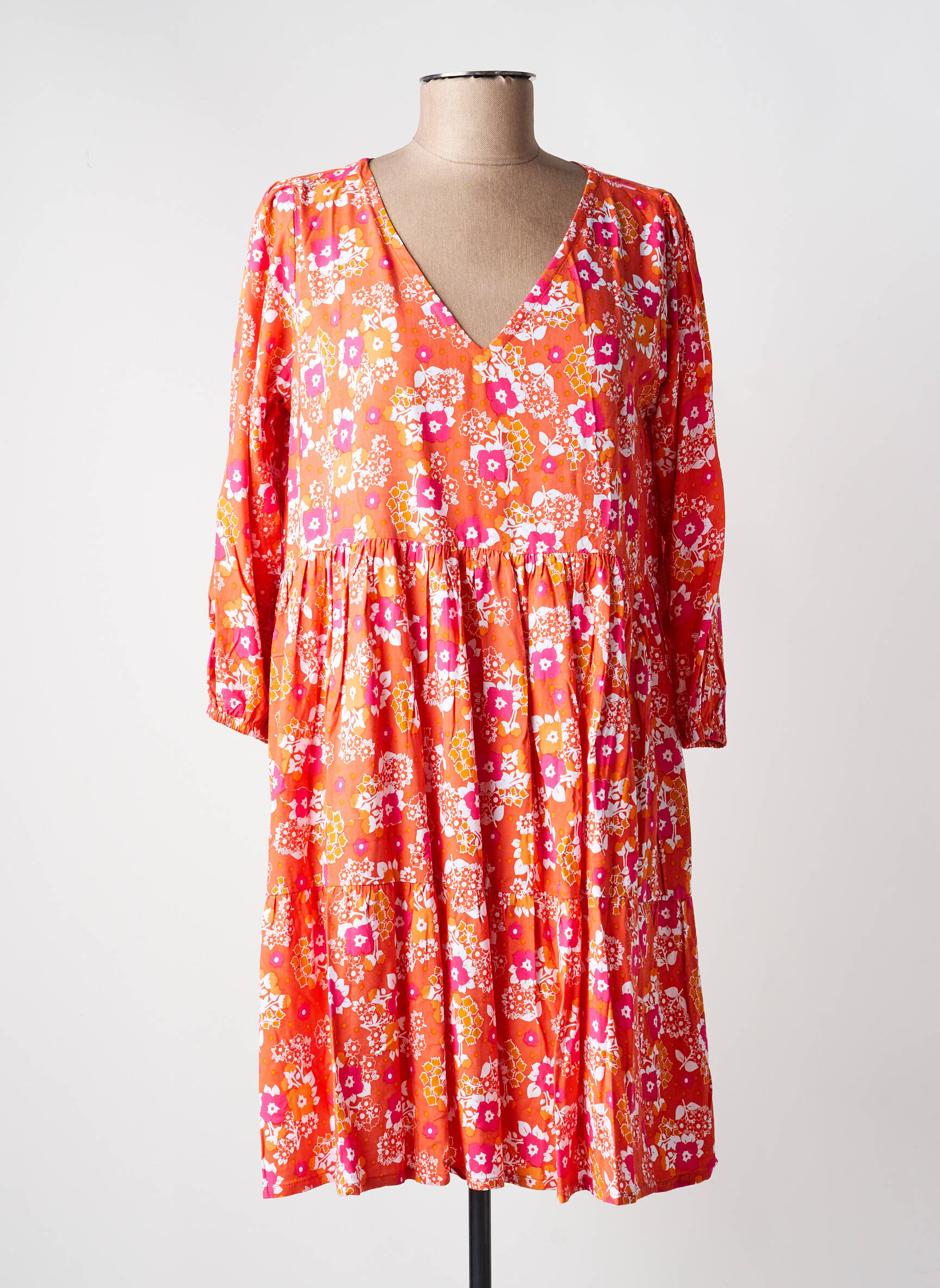 Robe courte coupe évasée manches longues orange PRINCESSE NOMADE femme