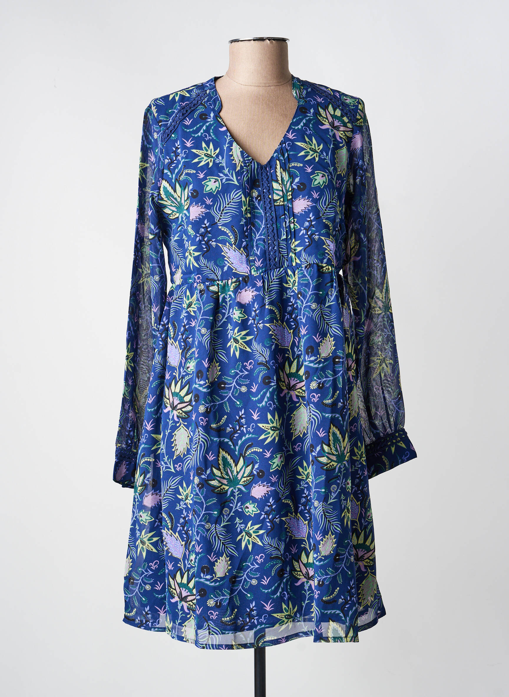 Robe courte coupe fluide manches longues bleu LA FIANCÉE femme