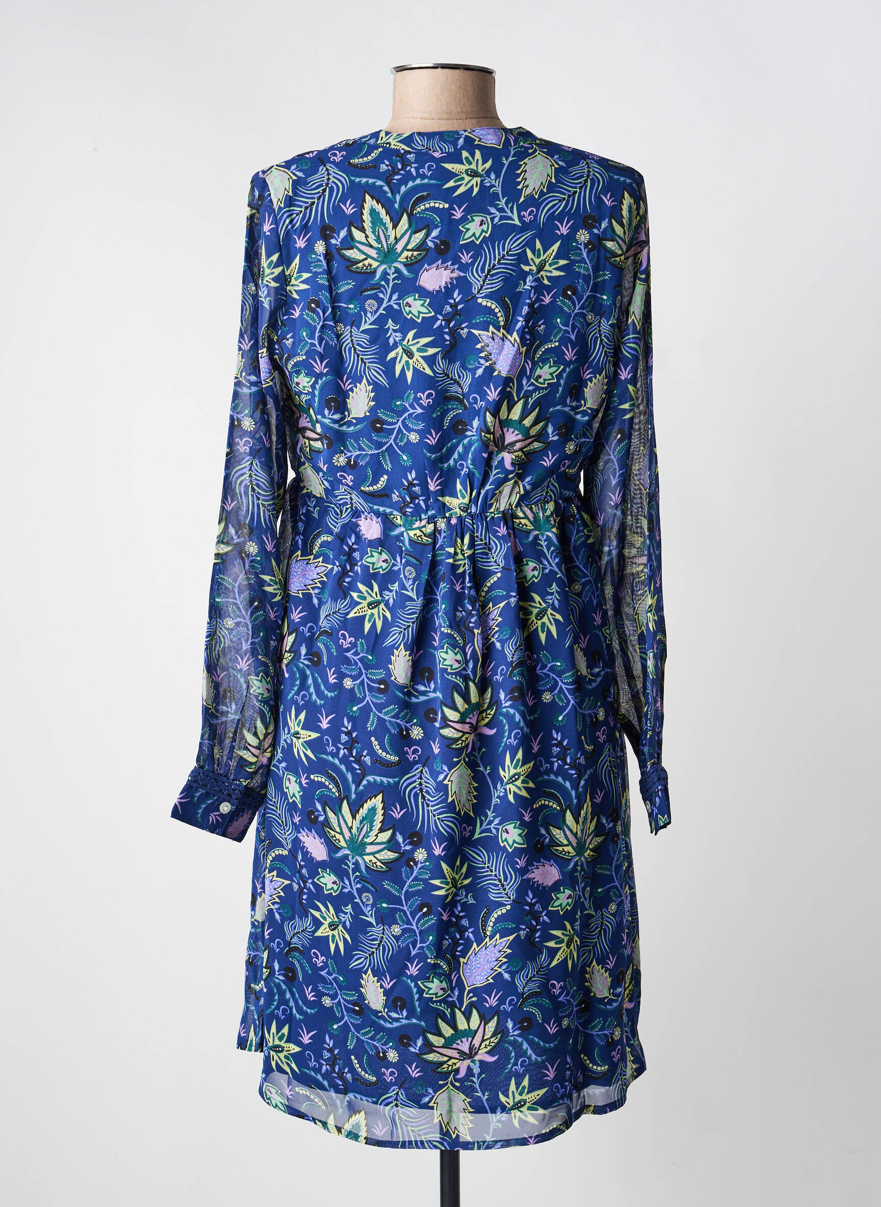 Robe courte coupe fluide manches longues bleu LA FIANCÉE femme
