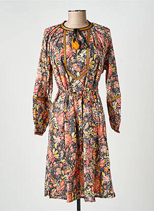 Robe mi-longue imprimé fantaisie manches longues orange LA FIANCÉE femme