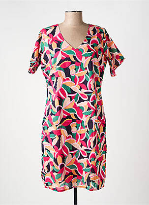 Robe mi-longue imprimé fantaisie manches courtes rose LA FIANCÉE femme