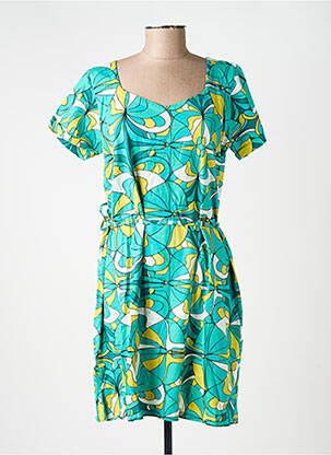 Robe mi-longue imprimé fantaisie manches courtes vert PRINCESSE NOMADE femme