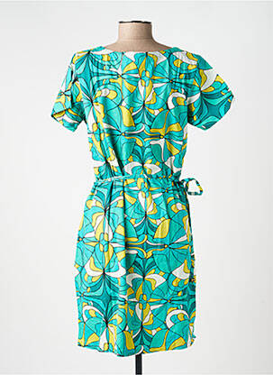 Robe mi-longue imprimé fantaisie manches courtes vert PRINCESSE NOMADE femme