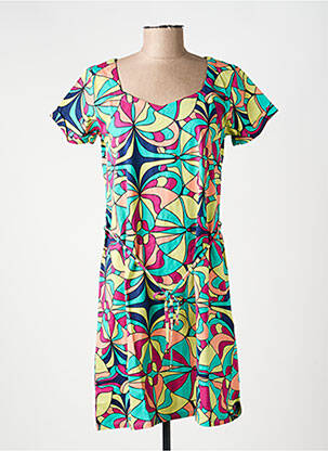 Robe mi-longue imprimé fantaisie manches courtes vert PRINCESSE NOMADE femme