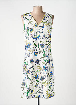 Robe mi-longue imprimé fleurs sans manche blanc LA FIANCÉE femme