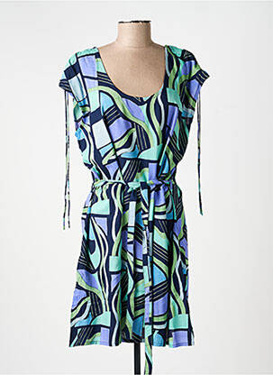 Robe mi-longue imprimé fantaisie manches courtes bleu PRINCESSE NOMADE femme