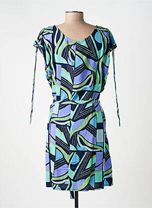 Robe mi-longue imprimé fantaisie manches courtes bleu PRINCESSE NOMADE femme