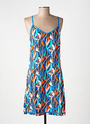 Robe mi-longue imprimé fantaisie fines bretelles bleu LA FIANCÉE femme