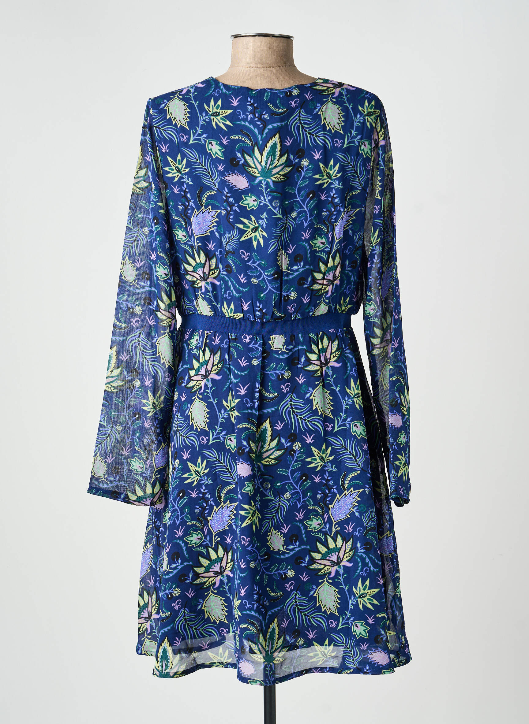Robe mi-longue imprimé fantaisie manches longues bleu LA FIANCÉE femme