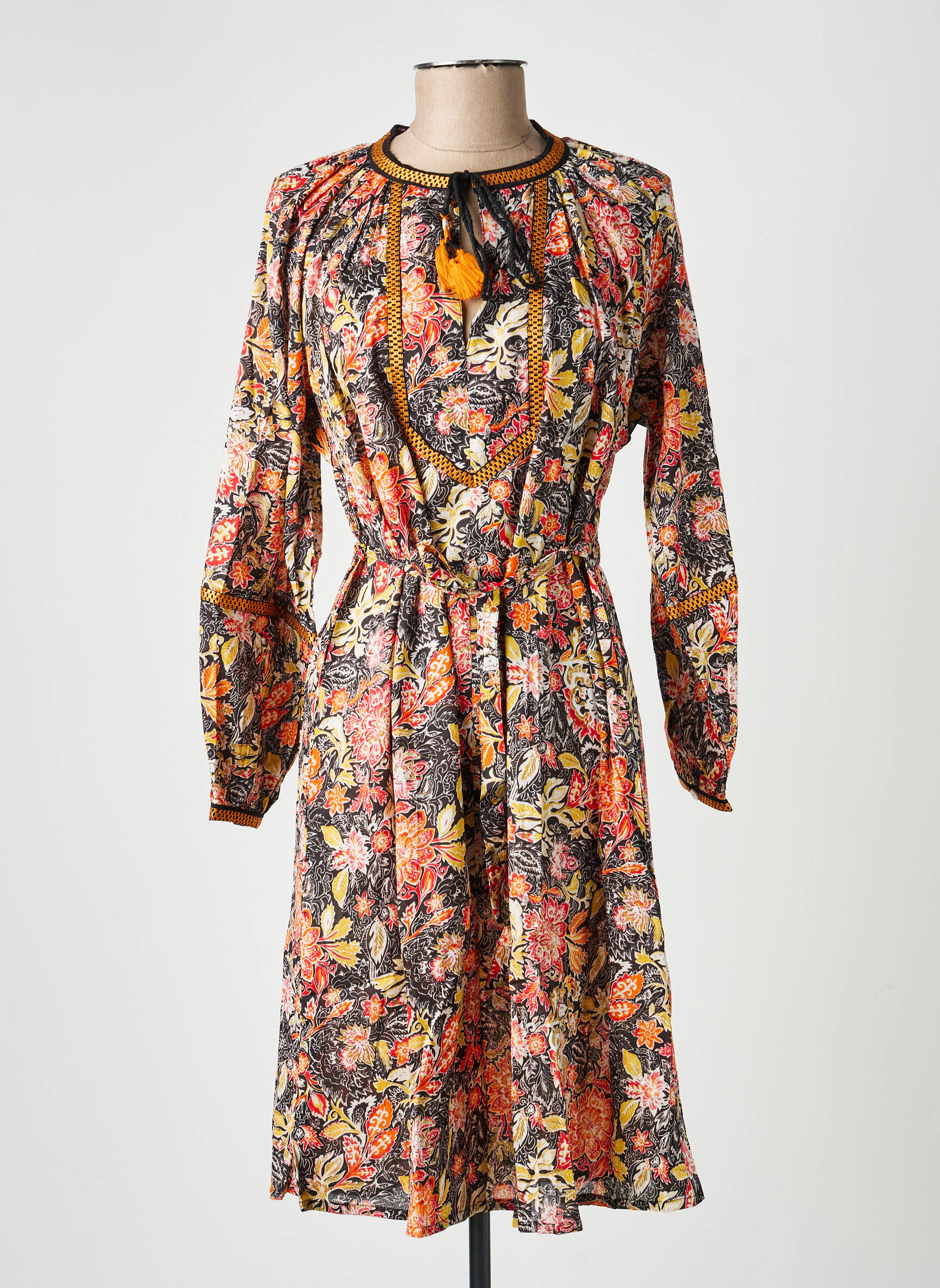 Robe mi-longue imprimé fantaisie manches longues orange LA FIANCÉE femme